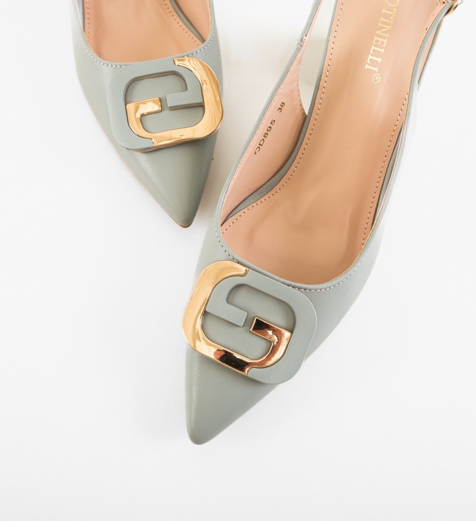 Pantofi Dama Stayky Gri cu Toc Eleganți - imagine 5