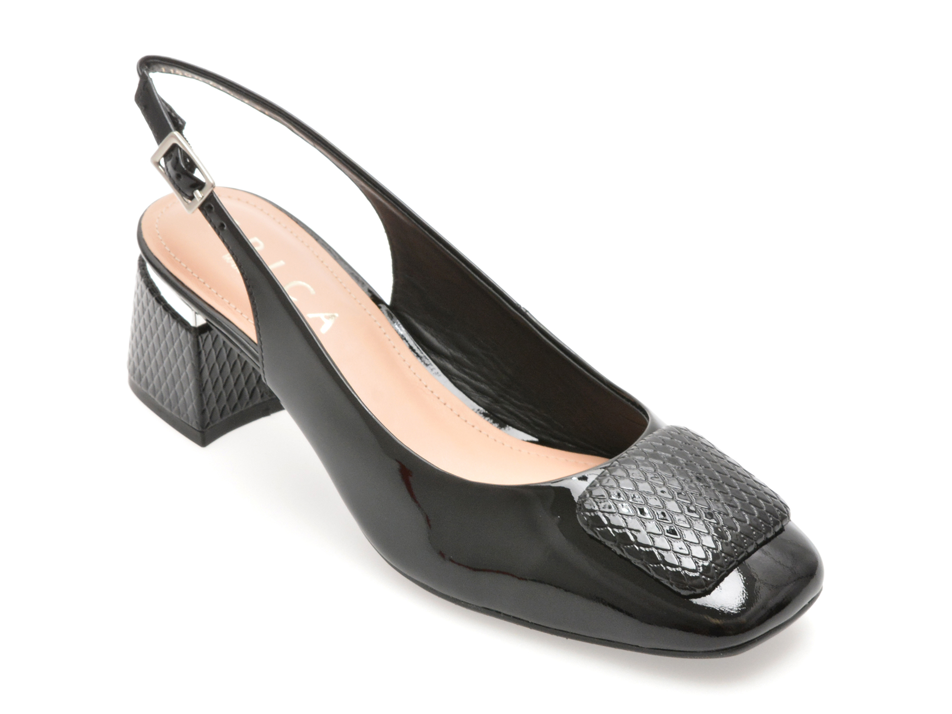 Pantofi EPICA negri din piele lacuită - eleganță