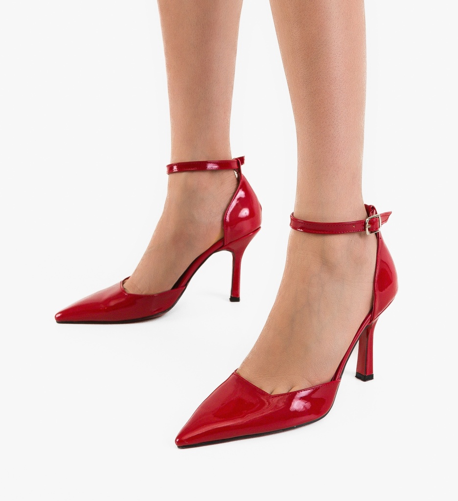 Pantofi Macarius Rosii cu Toc Eleganți - imagine 3