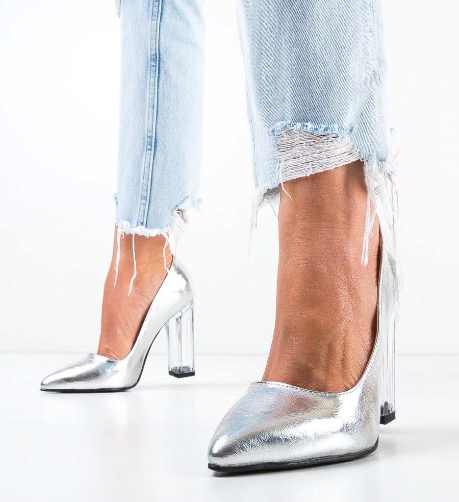 Pantofi cu Toc Uflet Argintii - Glamour Asigurat - imagine 2