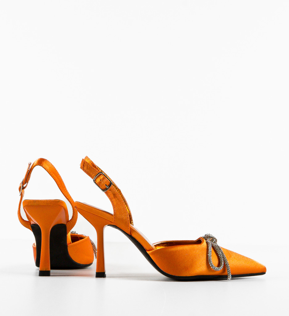 Pantofi dama portocalii cu toc elegant - imagine 5