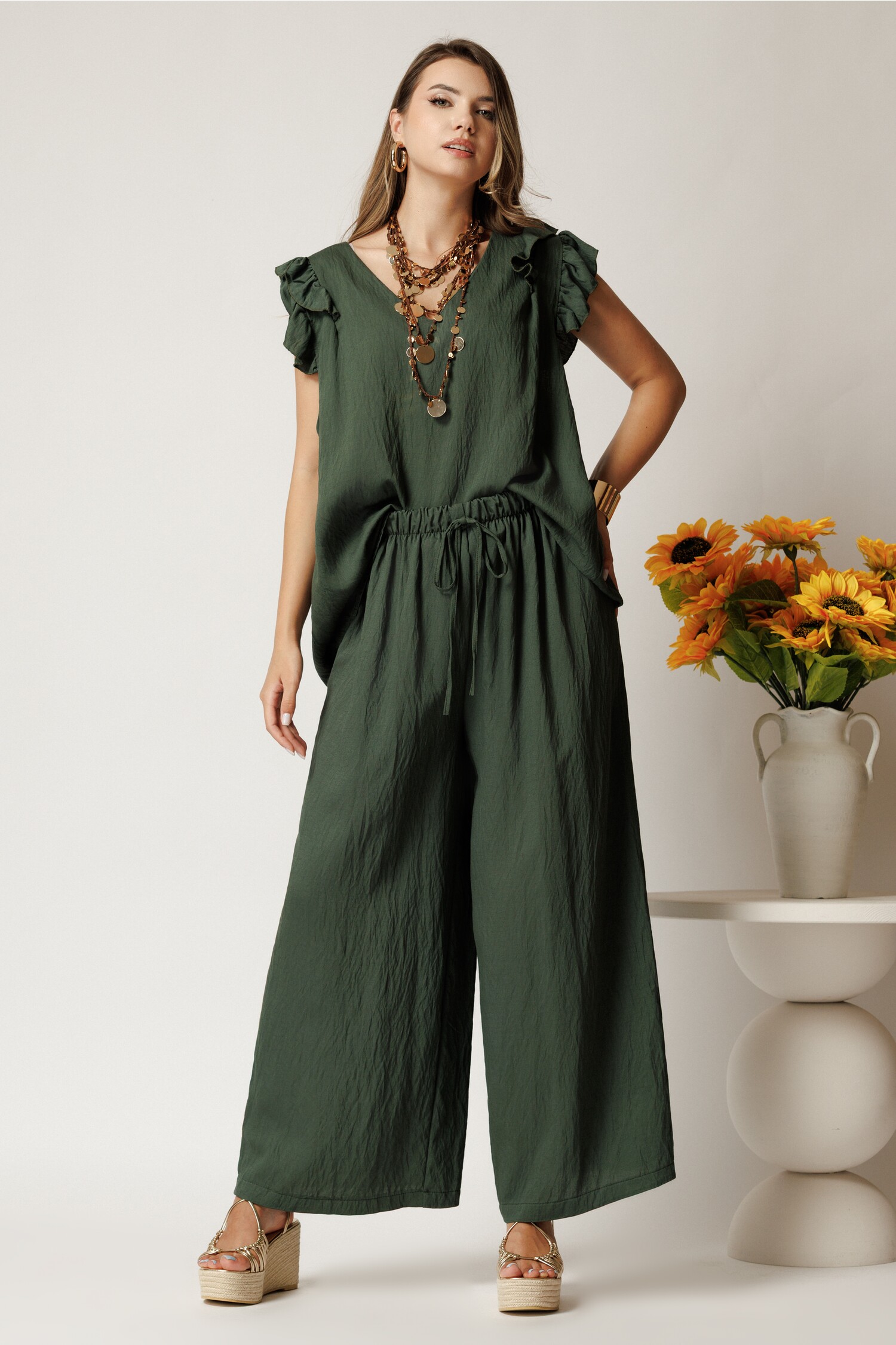 Compleu Kaki Viscosă Lejer - Eleganță și Confort