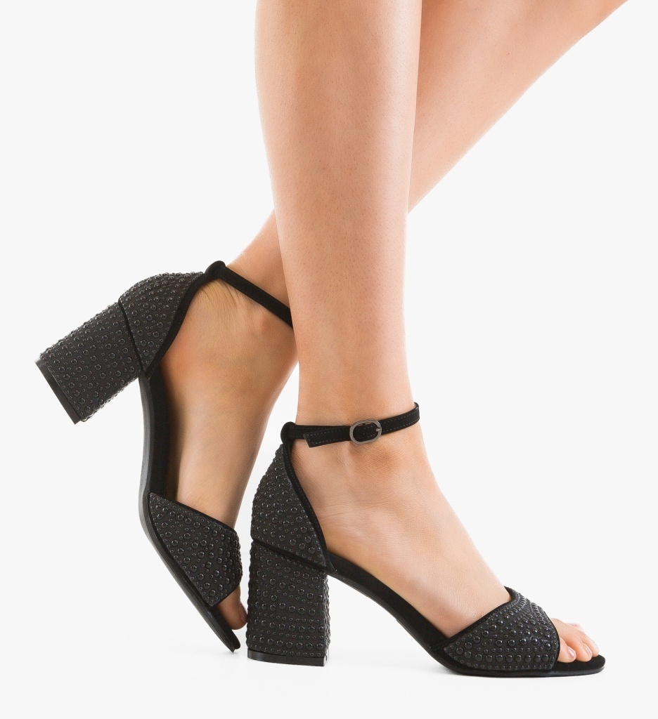 Sandale dama Chanelle Negre cu toc elegant - imagine 2