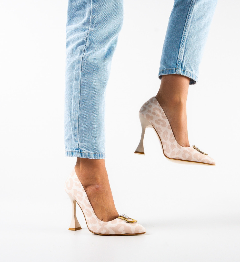 Pantofi Provok Bej | Eleganți cu Toc Fin - imagine 2