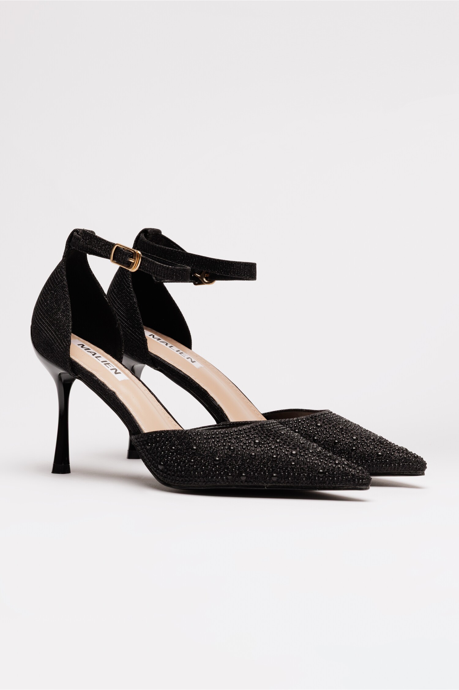 Pantofi eleganți negri cu pietre decorative - Eleganță