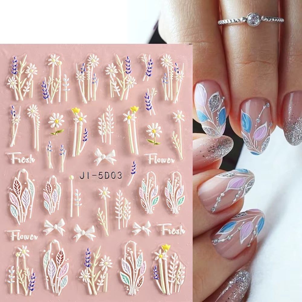 Abtibilduri 3D Marquise Alb/Verde | Nail Art Rapid