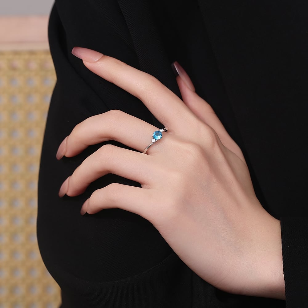 Inel Argint Delis Elegant cu Piatra Albastra - imagine 2