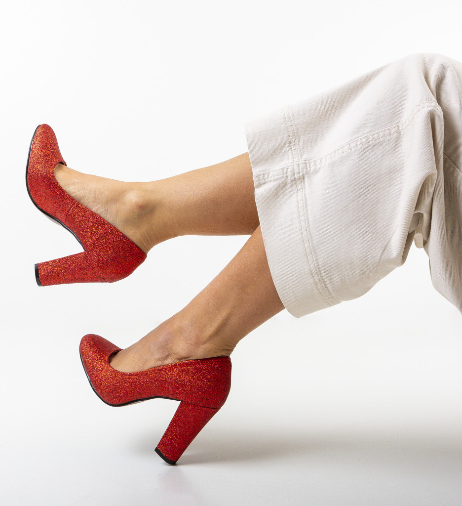 Pantofi Hekolora Rosii cu Toc Elegant - imagine 3