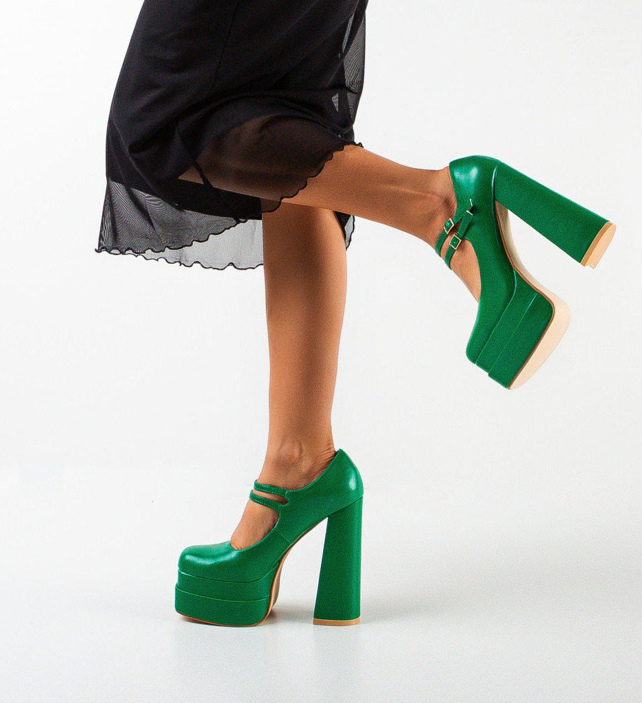 Pantofi dama Maysa Verzi cu toc elegant - imagine 3