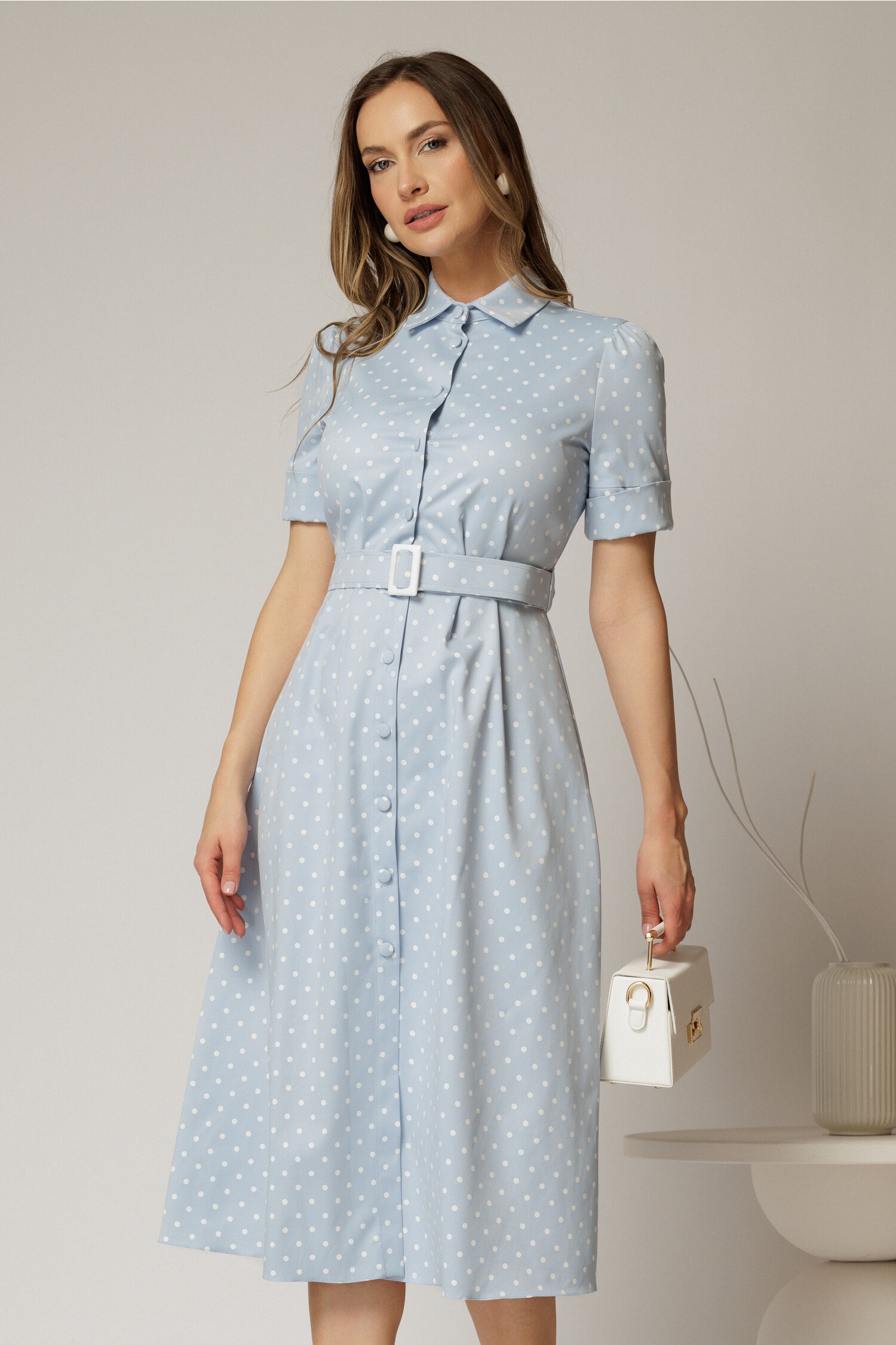 Rochie DY Fashion Bleu cu Buline și Curea
