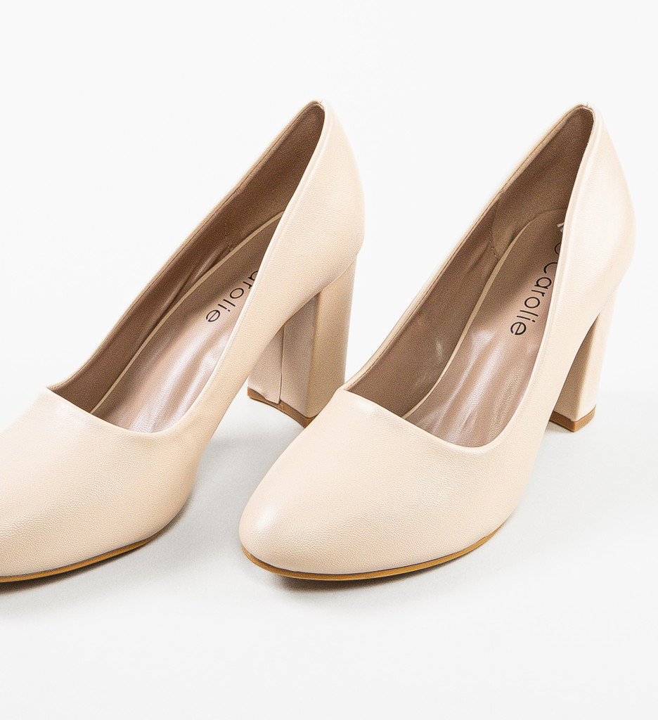 Pantofi dama Lorna Bej cu toc elegant - imagine 10