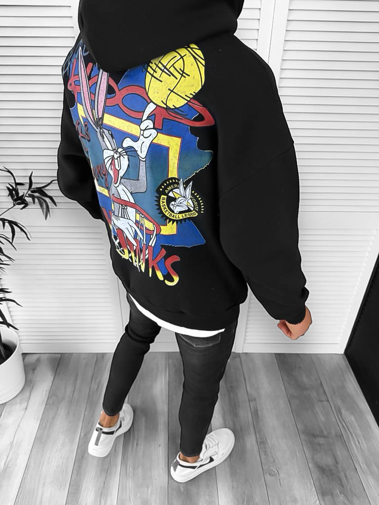 Hanorac Barbati Negru Slim Fit cu Imprimeu | K139