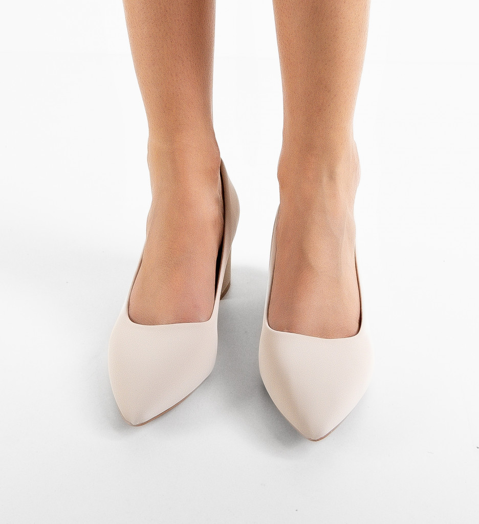 Pantofi Dama Berry Bej cu Toc Eleganti - imagine 3