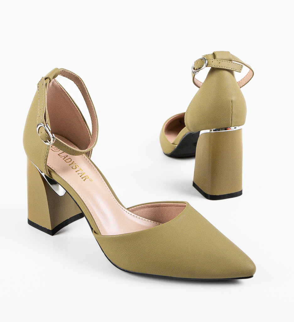 Pantofi dama Popey Khaki cu toc elegant - imagine 8