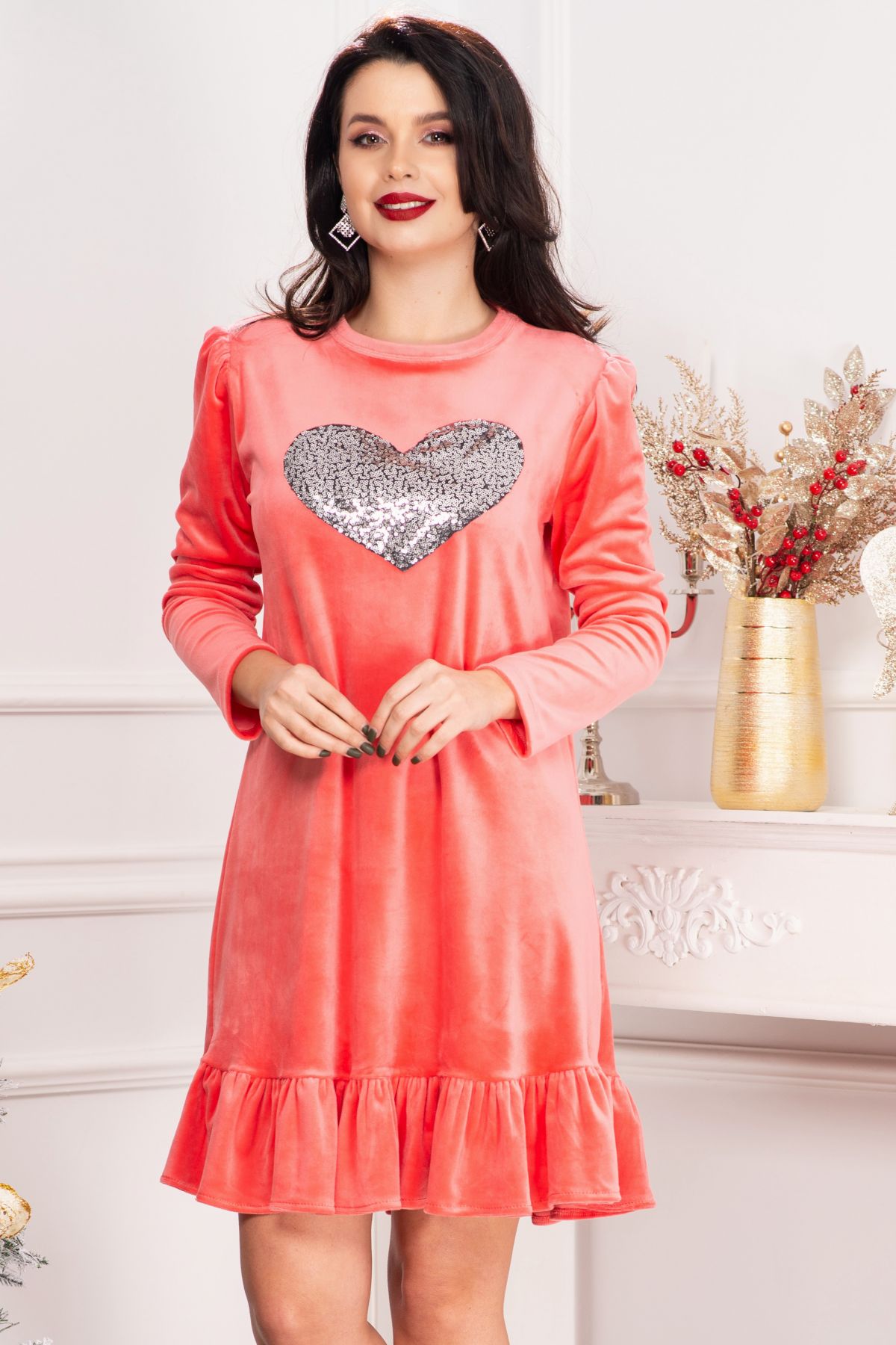 Rochie Catifea Chanttal Alma cu Inima Paiete