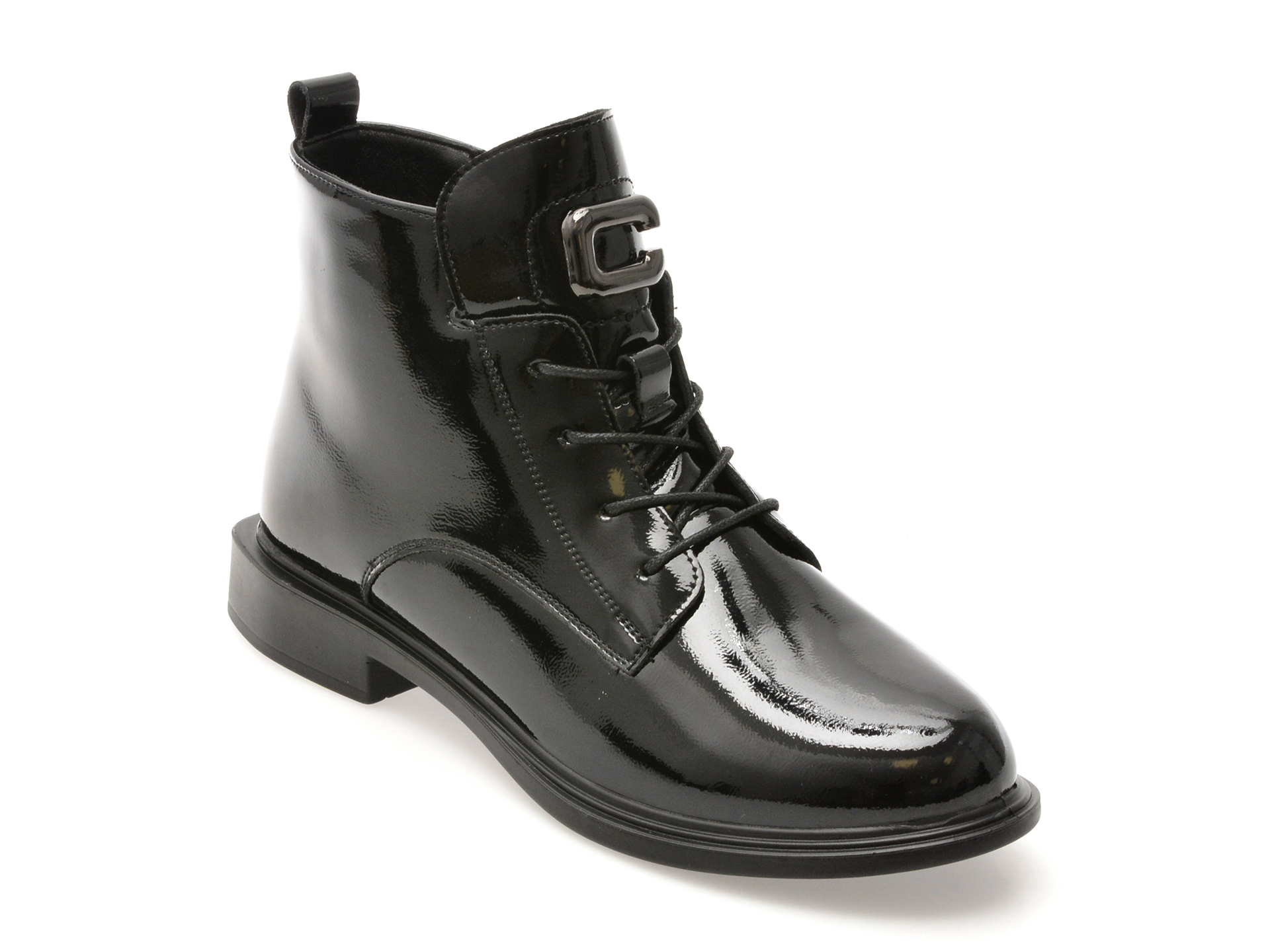 Ghete Flavia Passini Negre Piele Lacuita Eleganta