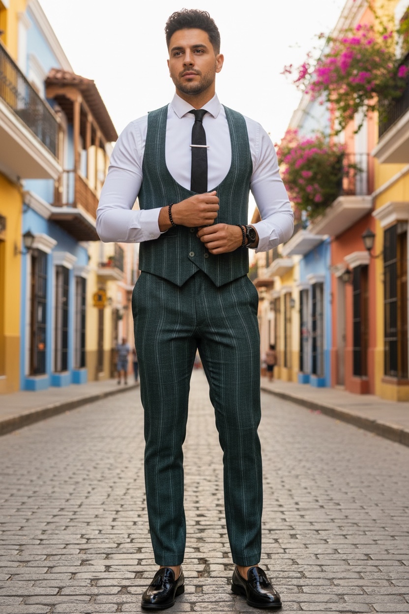 Compleu Barbati Vesta + Pantaloni Verde B5517 - imagine 2