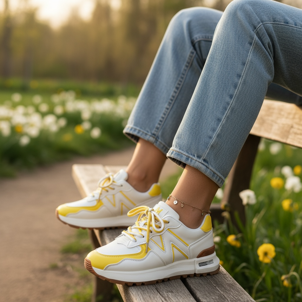 Adidași Dama Casual Albi-Galben - Confort Maxim