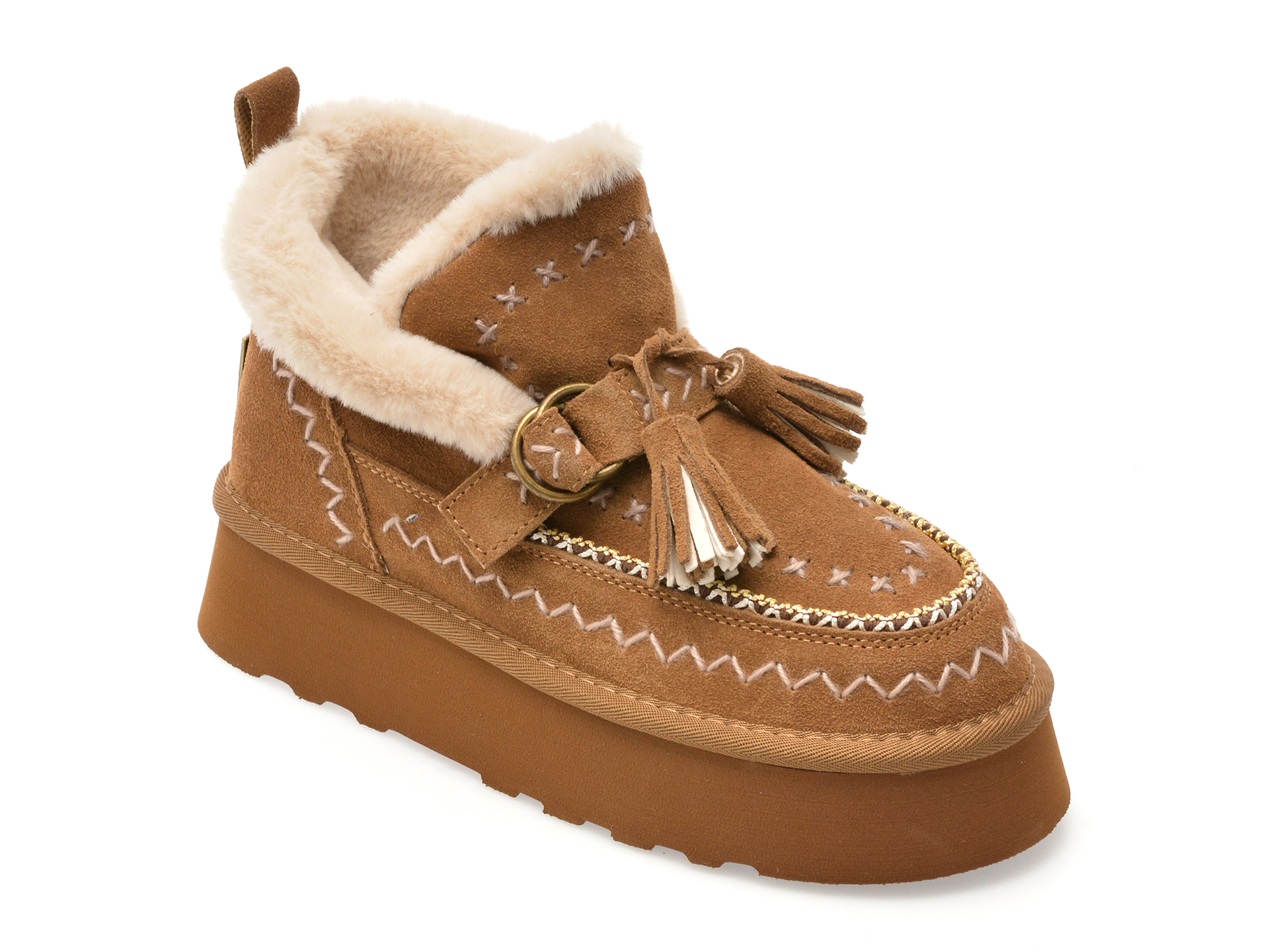 Ghete O-JOO piele intoarsa maro - Etnic chic