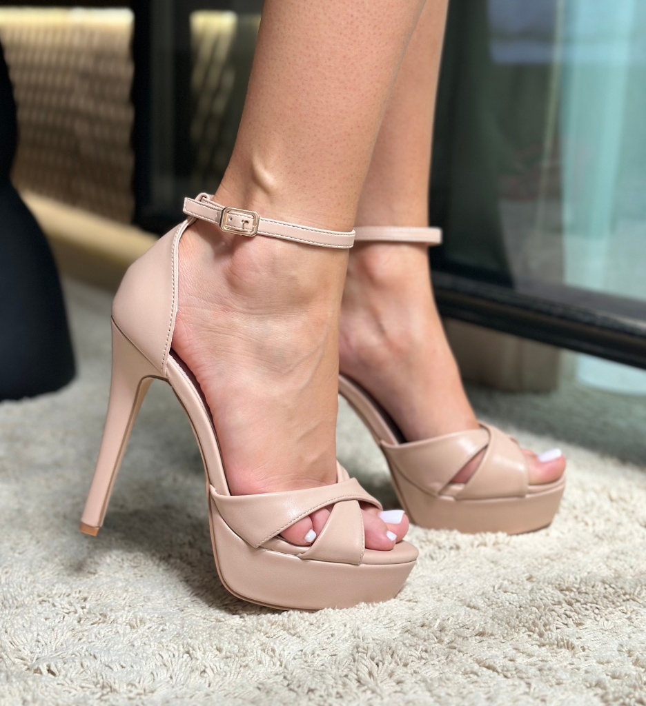 Sandale Elegante cu Toc Foja Bej