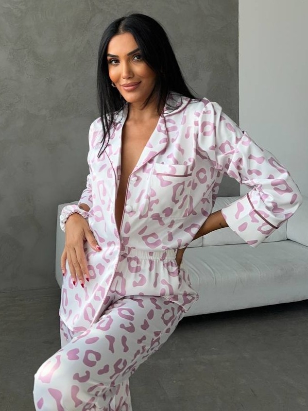 Pijama Dama Delis 2 Piese Roz Leopard - imagine 2