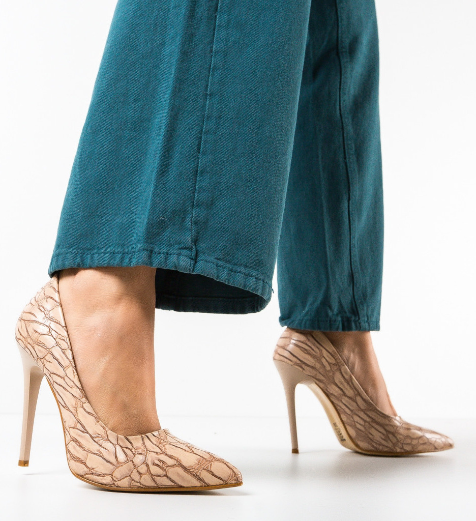 Pantofi cu Toc Kring Bej - Stil Feminin - imagine 3