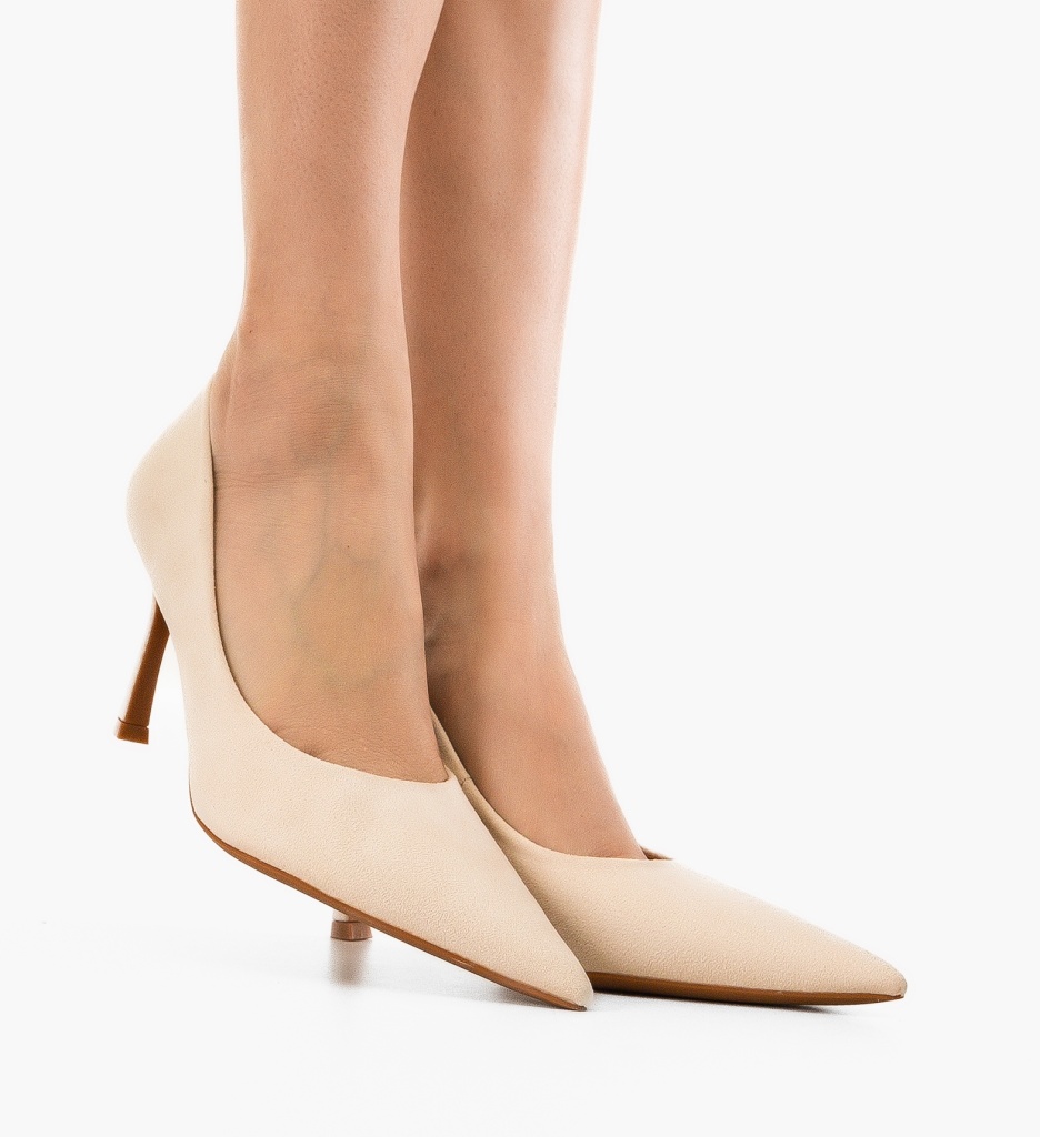 Pantofi Babs Bej cu Toc Eleganți - imagine 2
