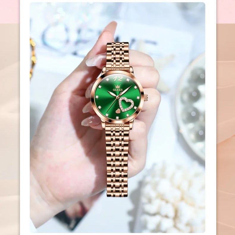Ceas Olevs CS1689 Rose Gold Cadran Verde - imagine 2