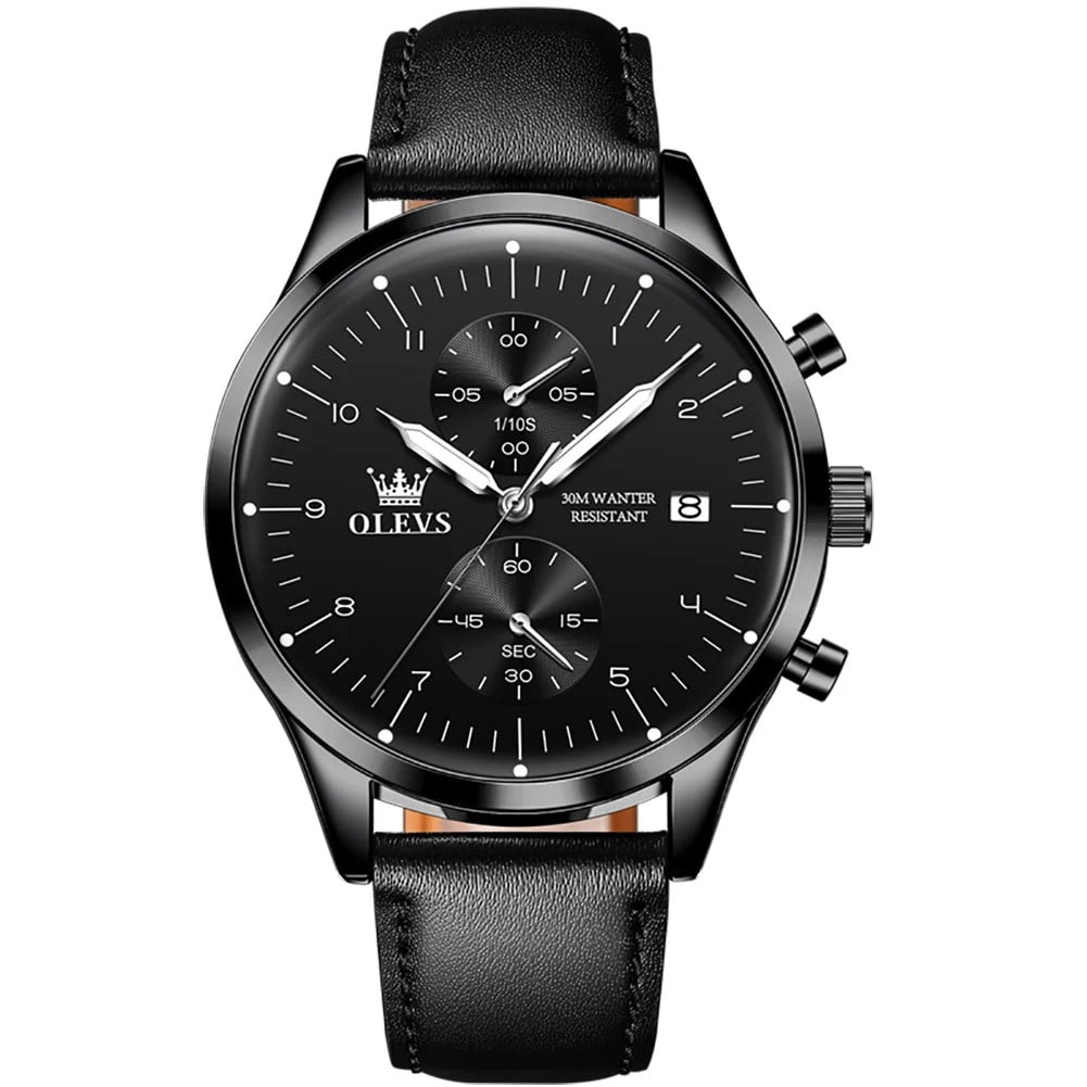 Ceas Barbatesc Olevs CS1665, Piele Naturala, Negru