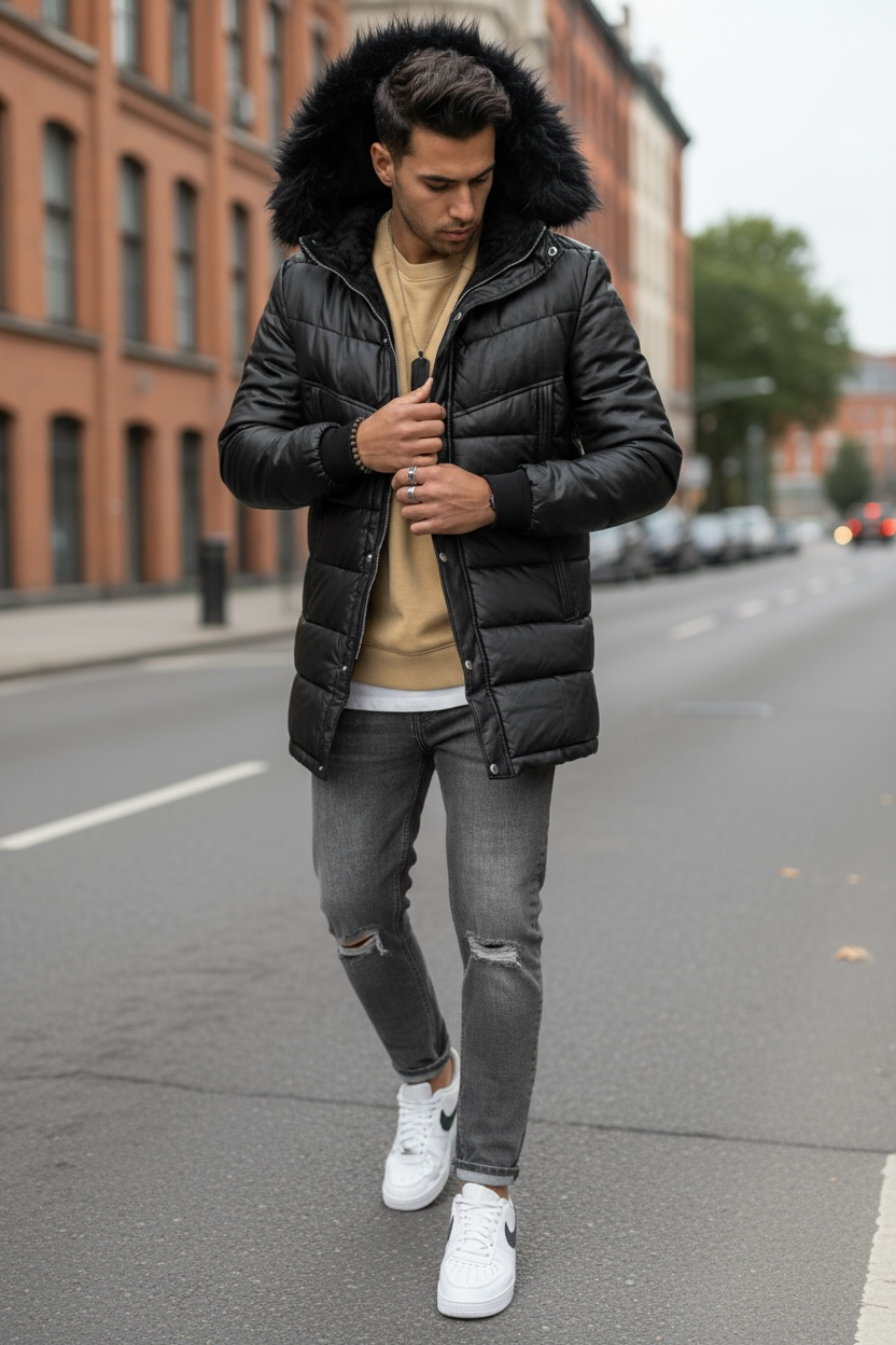 Geacă Barbati Iarnă Imblănită, Model Slim