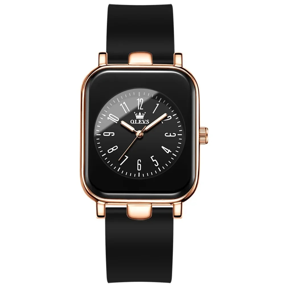 Ceas de damă Olevs CS1595 silicon negru-rose gold
