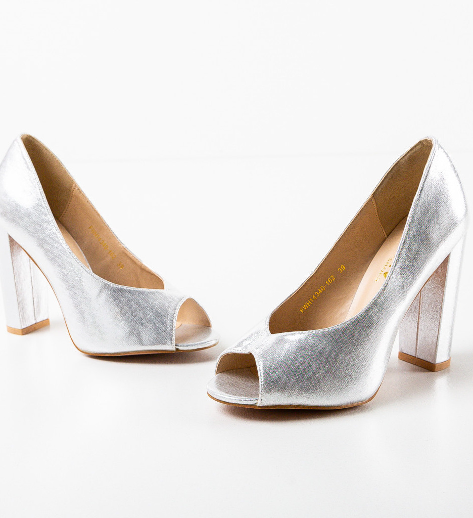 Pantofi Mervin Argintii cu Toc Elegant - imagine 6