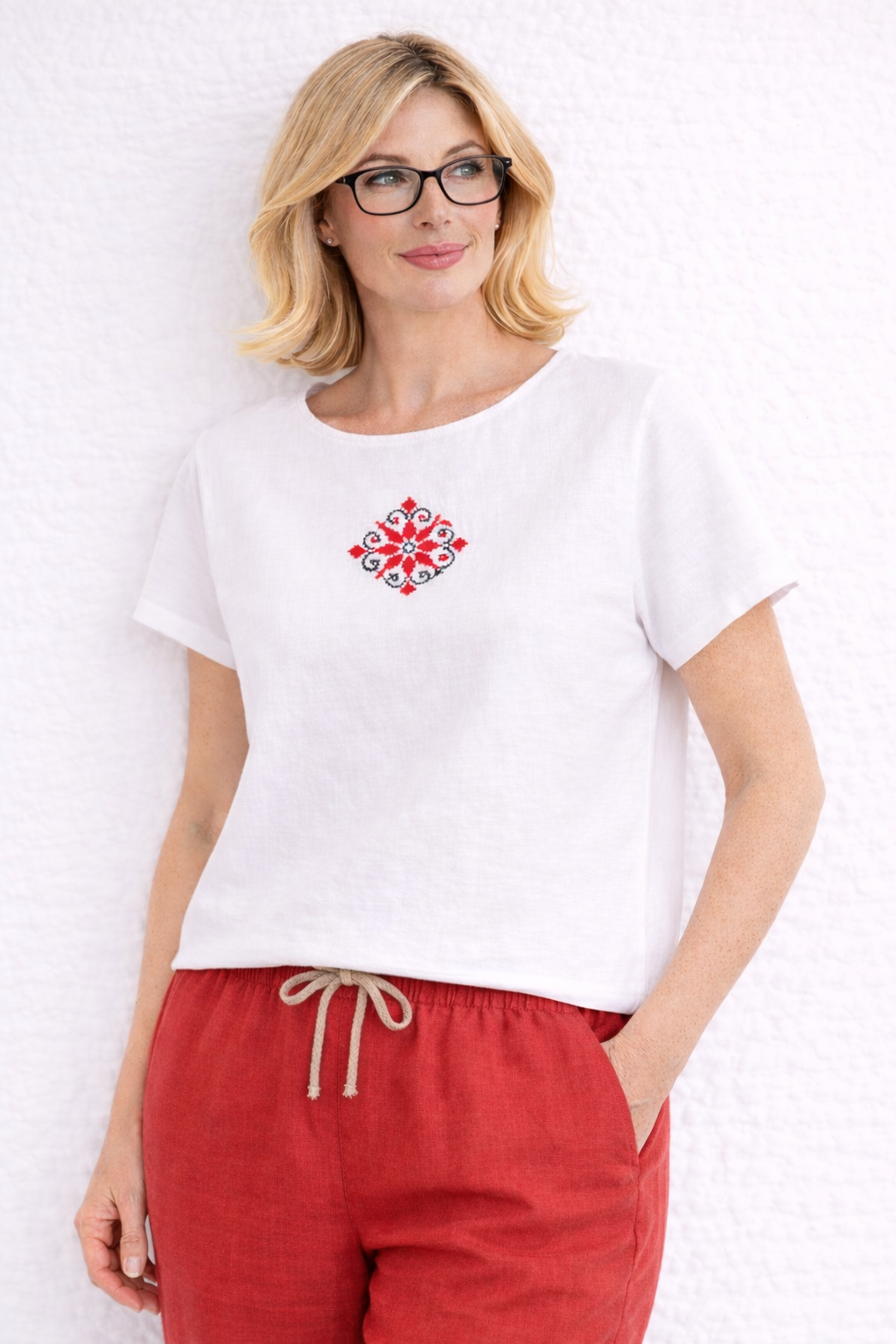 Bluza din bumbac cu broderie inspiratie etno - Raza-de-luceafar, M