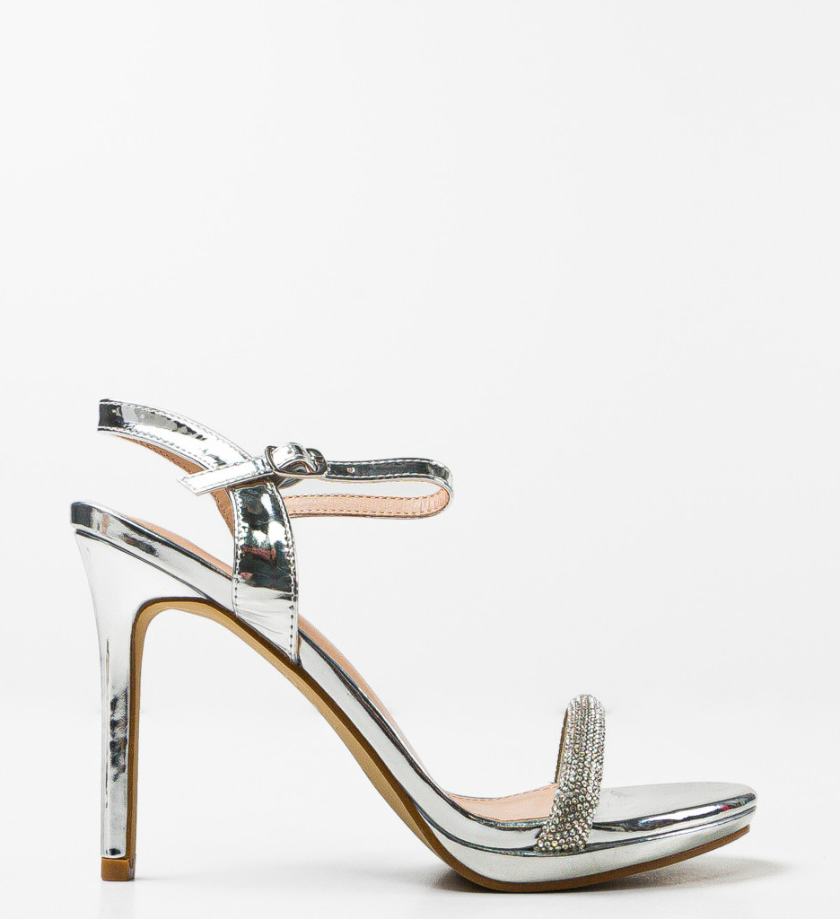 Sandale Toc Inalt Edward Argintii | Eleganță Dama - imagine 5