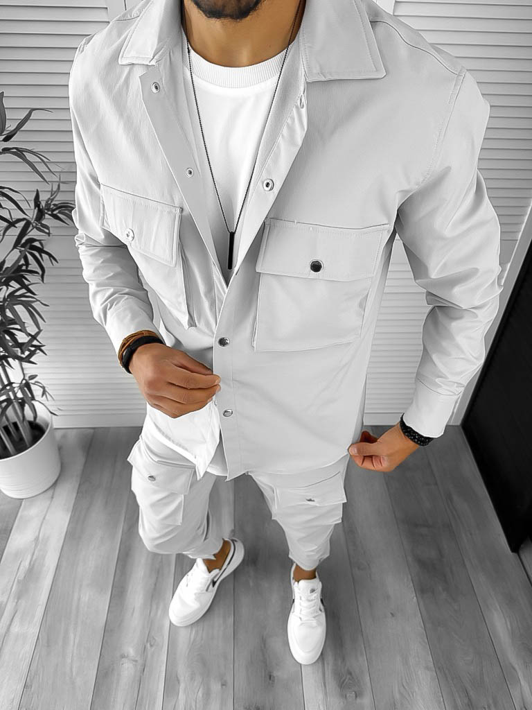 Trening Barbati Slim Fit Gri din Bumbac