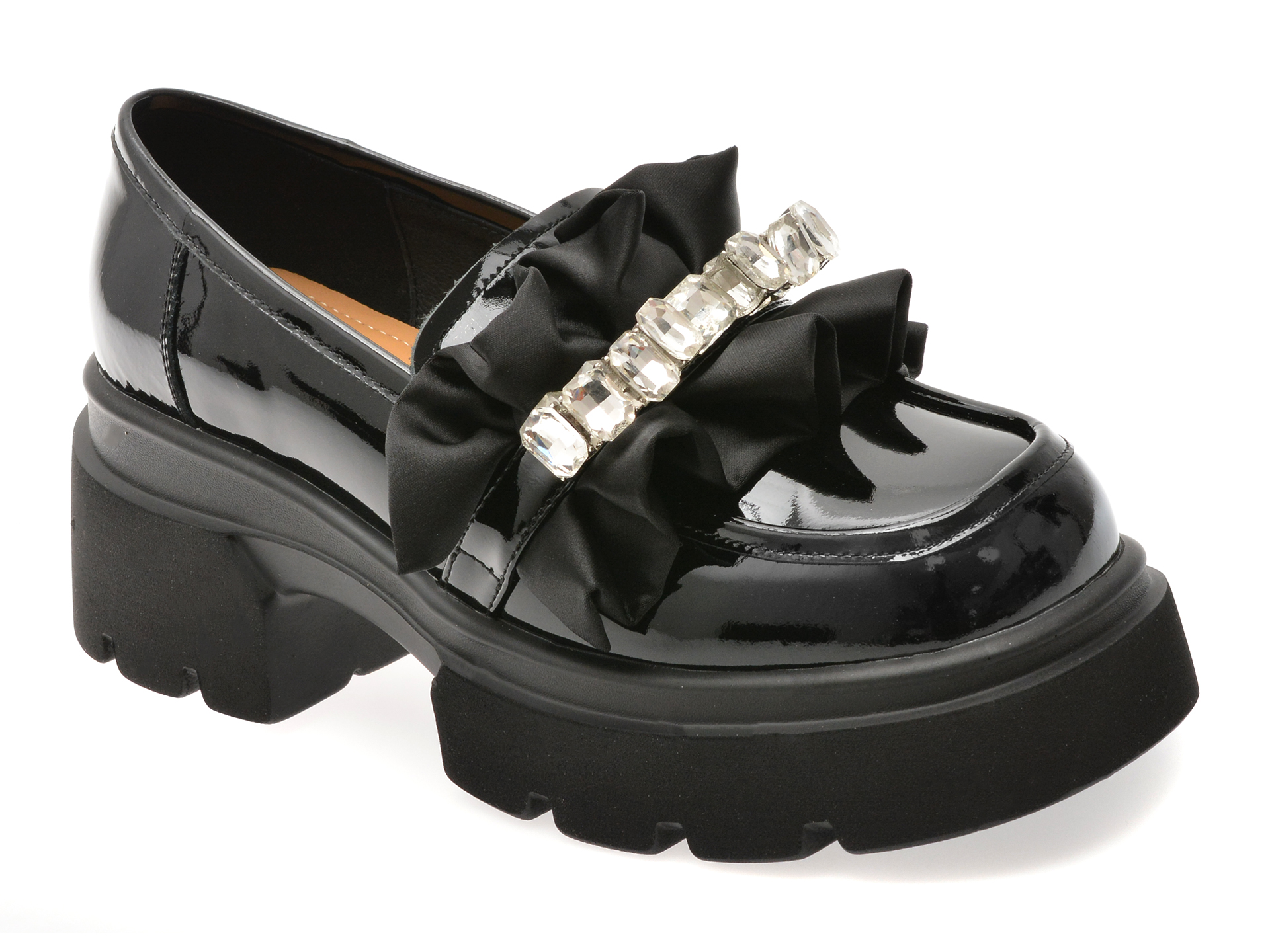 Mocasini Epica negri din piele lacuită - eleganță