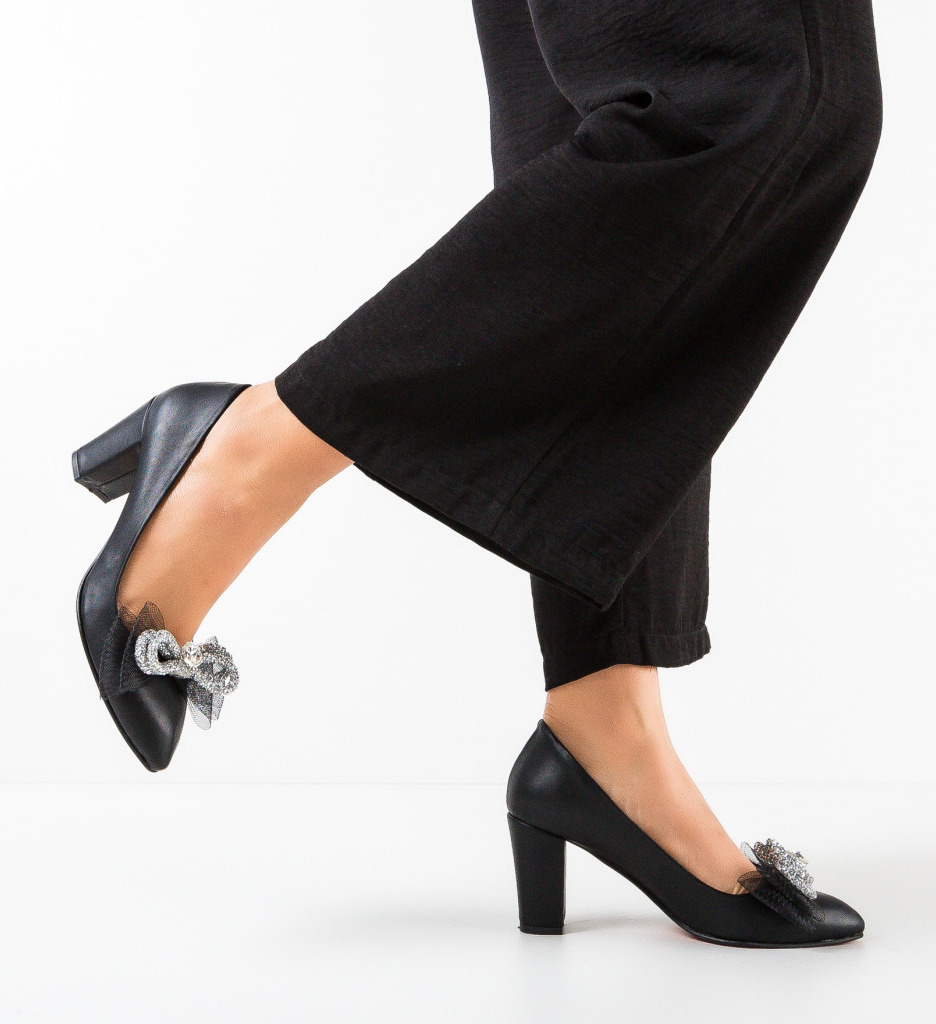 Pantofi Eleganți cu Toc Scar Negri - imagine 3