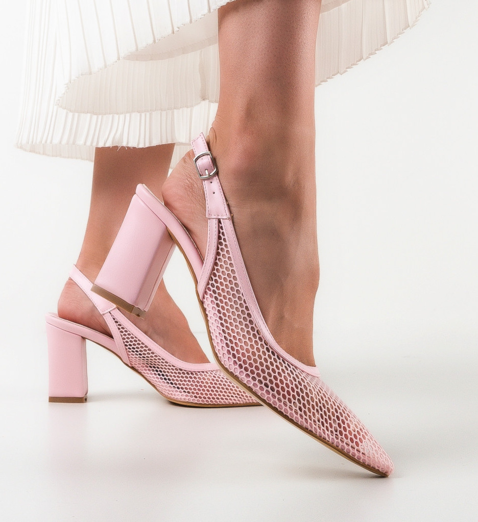 Pantofi Dama Caresy Roz cu Toc Eleganți - imagine 4