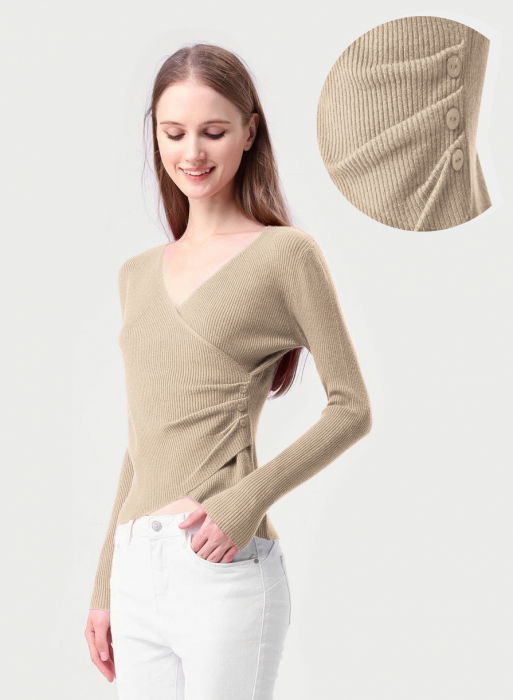 Pulover Bej Petrecut Porta fortuna | Stil Elegant