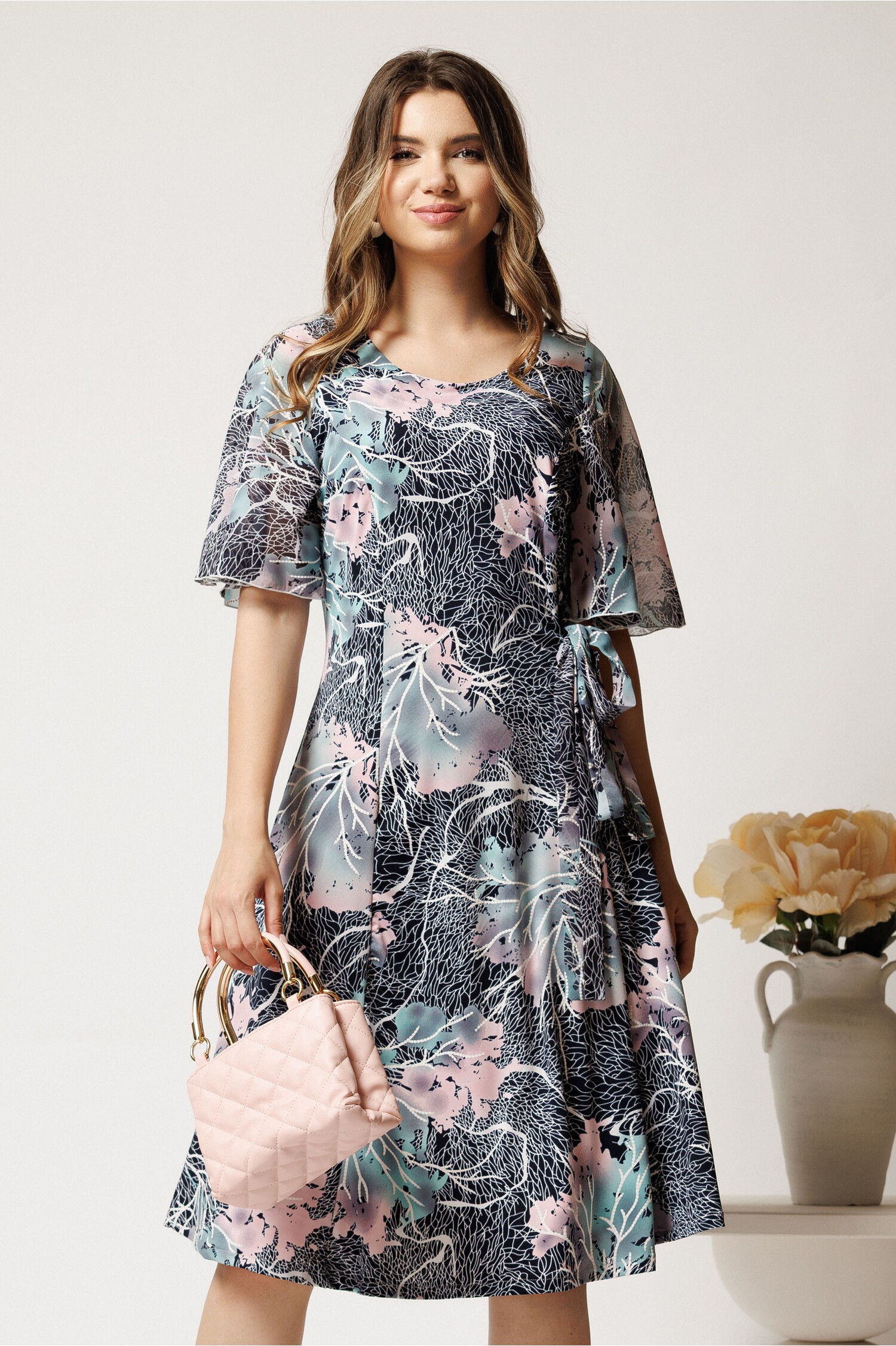 Rochie Midi Elegantă cu Imprimeu Colorat