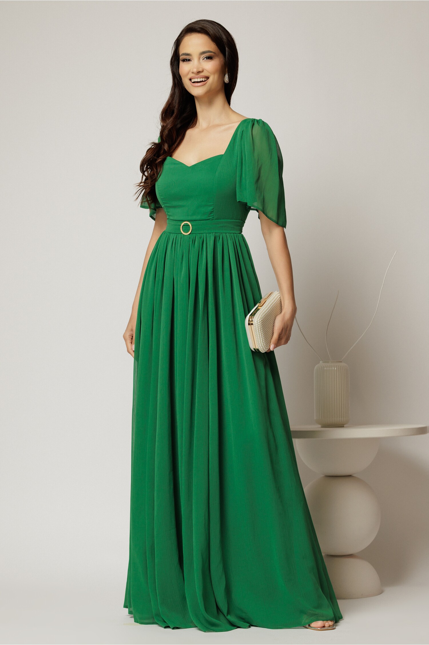 Rochie verde lungă de seară DY Fashion cu decolteu inimă