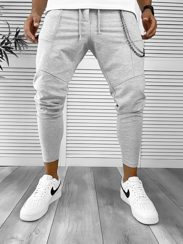 Pantaloni Trening Gri Conici Moderni