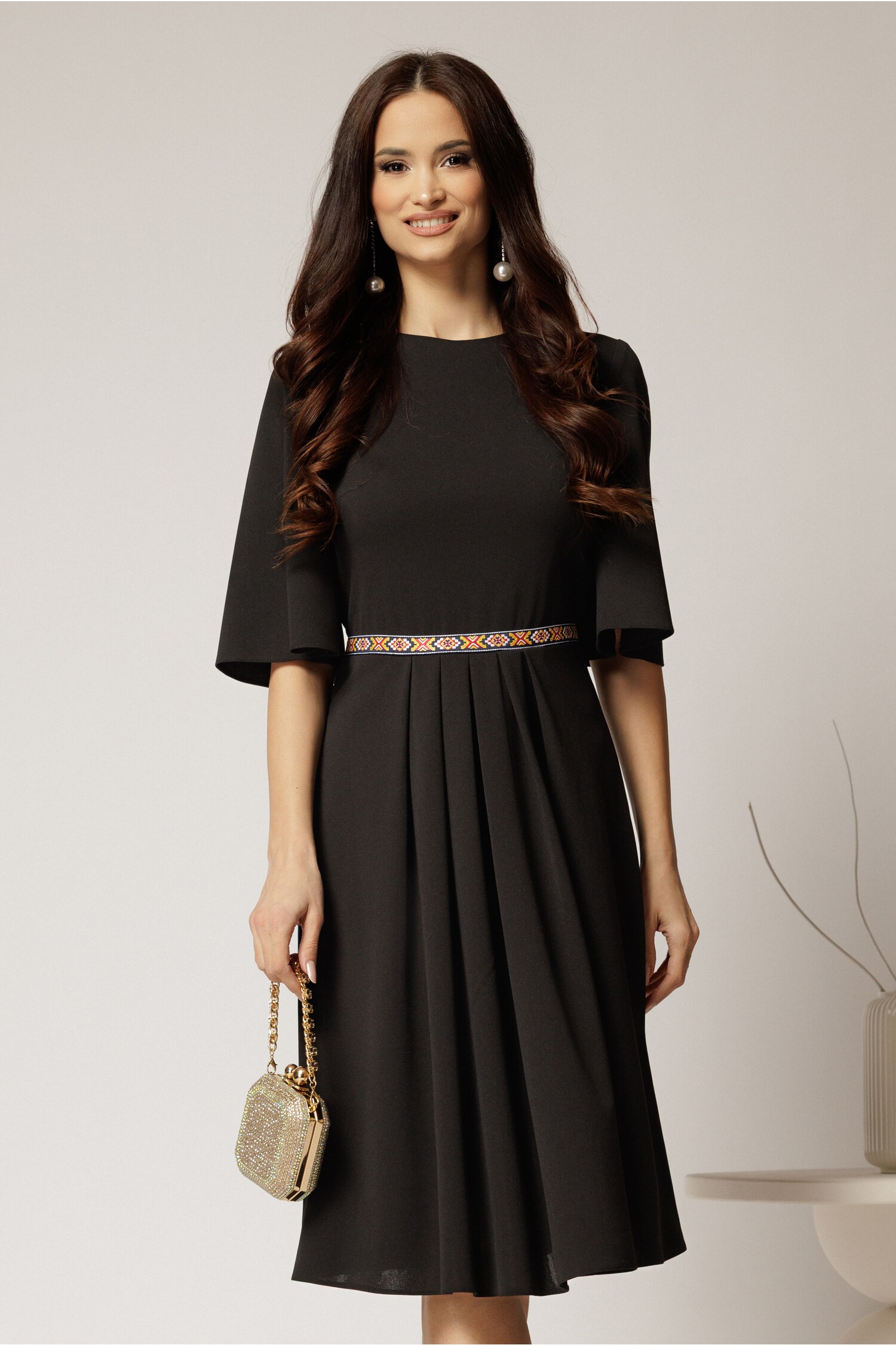 Rochie Neagra DY Fashion Crep cu Pliuri