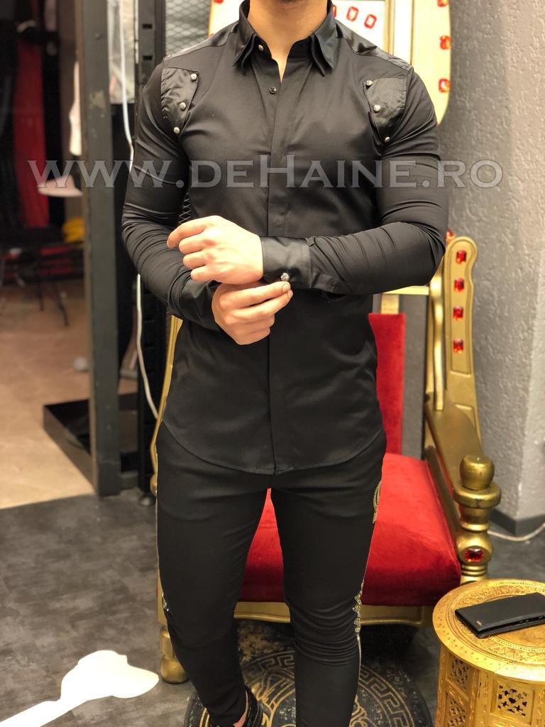 Camașă Bărbați Neagră Slim Fit Elegantă