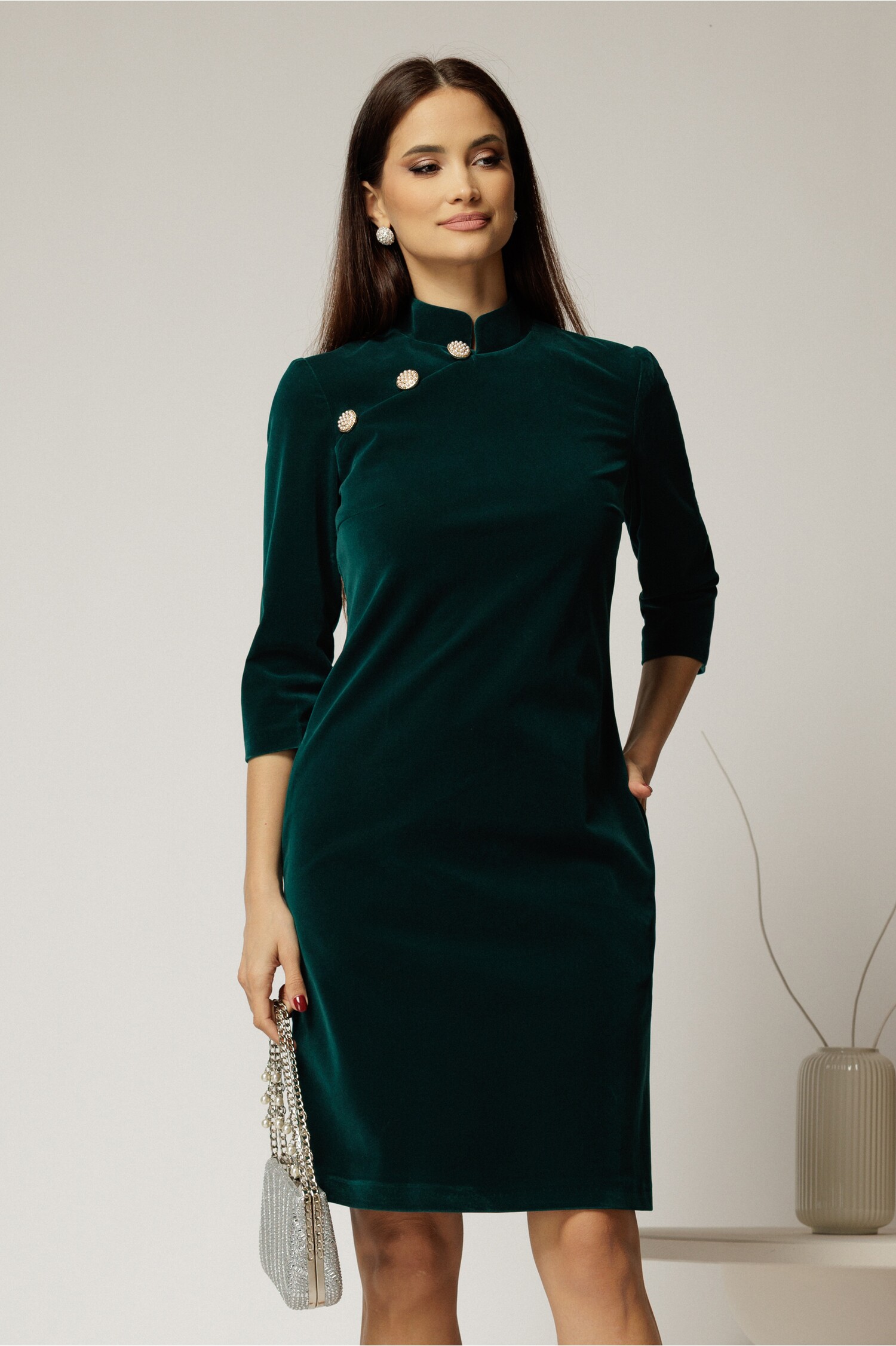 Rochie Catifea Verde DY Fashion Elegantă