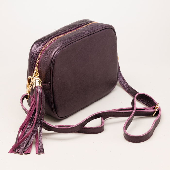 Geantă Shopika Mov Metalizat din Piele Naturală