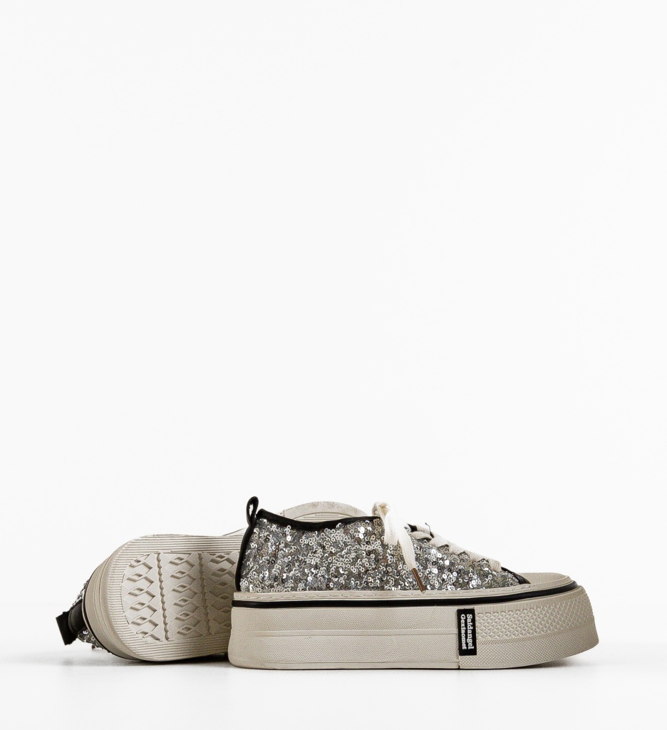 Sneakers Dama Argintii cu Paiete - imagine 5