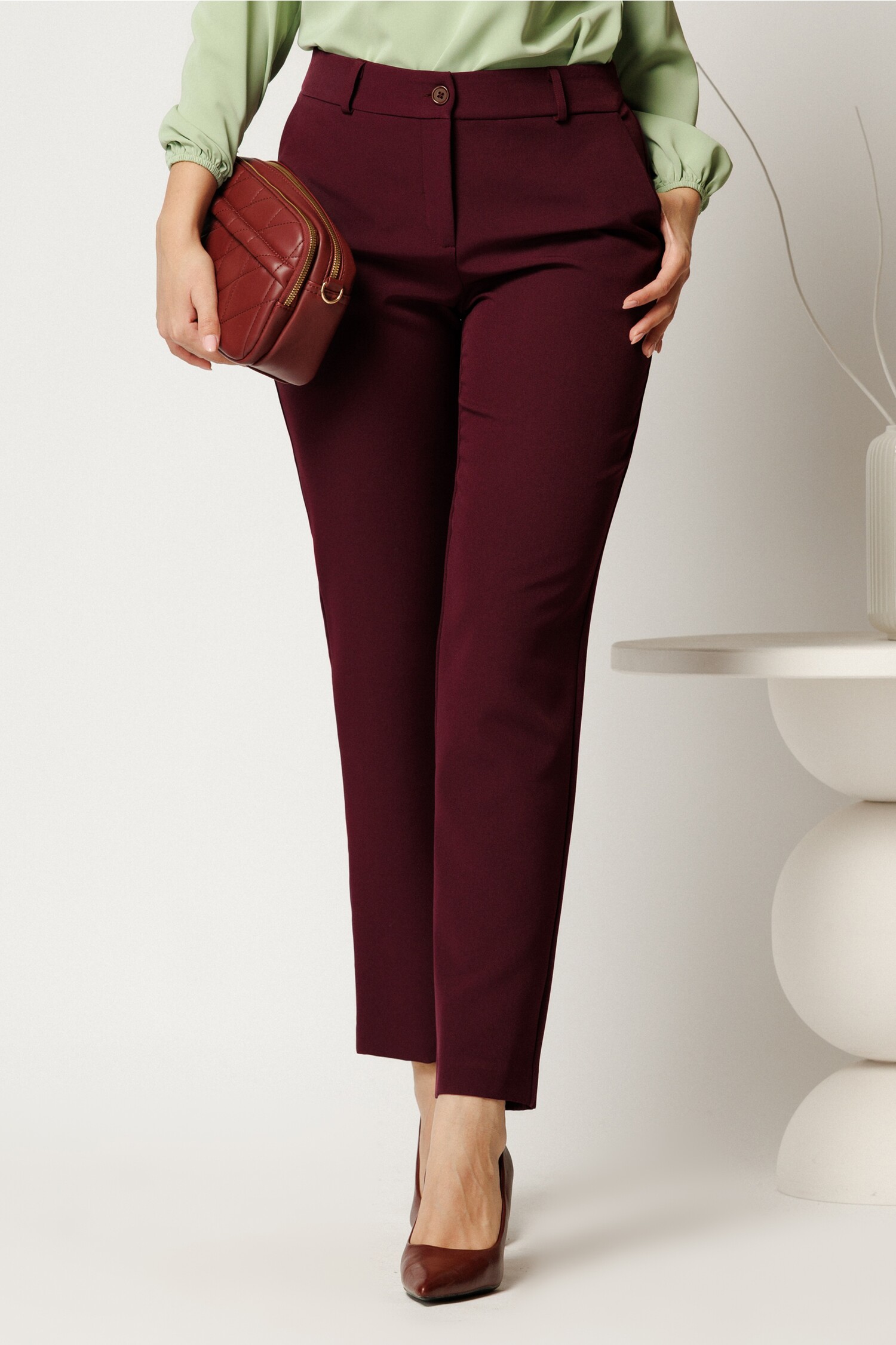 Pantaloni Office Stofă Mov Pruna Eleganți