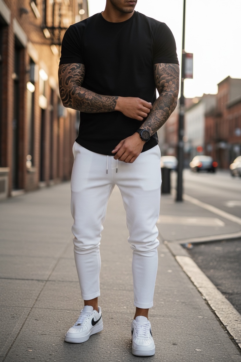 Pantaloni Trening Barbati Slim Fit Alb Premium - imagine 2