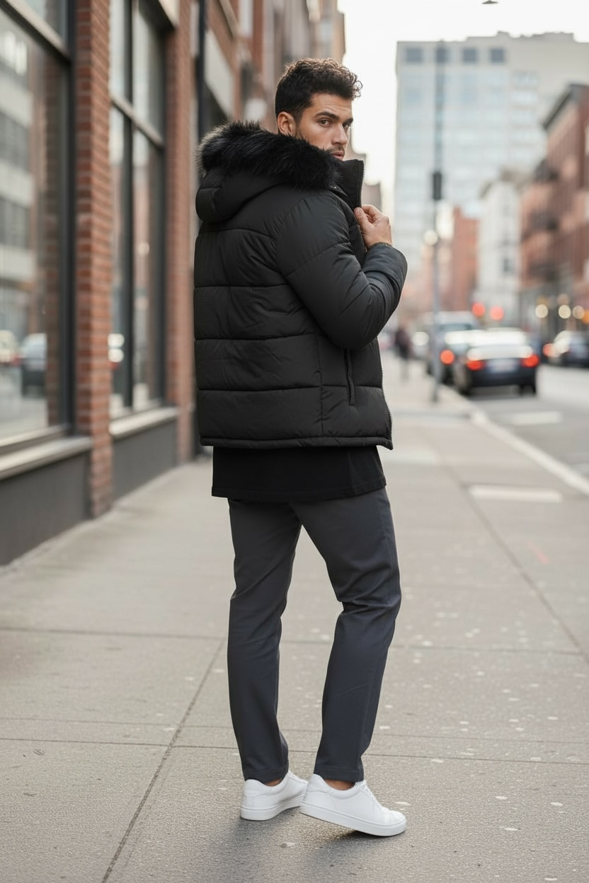 Geaca Barbati Iarna Imblanita Neagra - Stil si Căldură